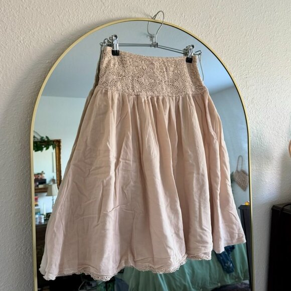 JOIE Silk & Cotton Beige Lace Trim Raw Hem Oatmeal Cottagecore Boho Skirt S - Picture 2 of 5